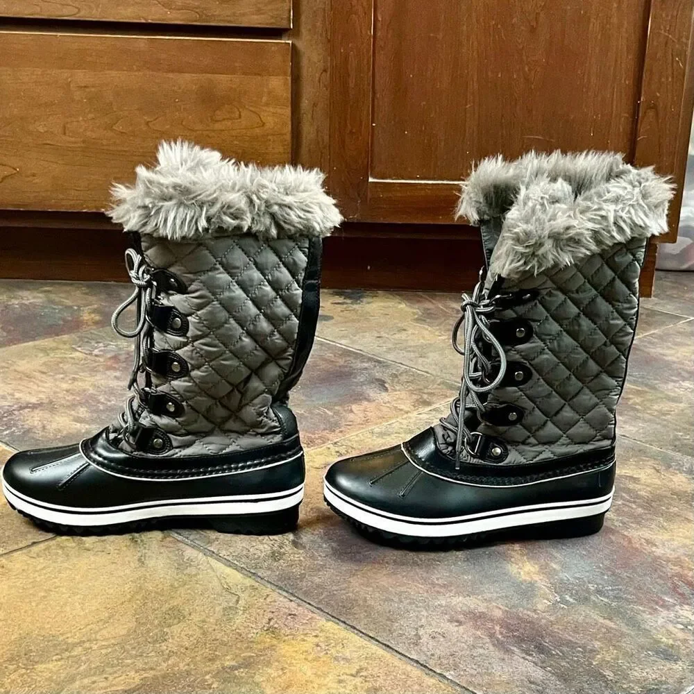 Womens Winter Boots Faux Fur Warm Insulated Water Resistant 7.5